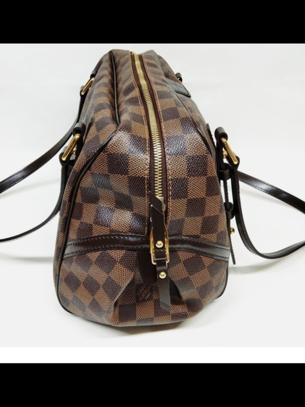 Louis Vuitton Brown Damier Ebene Satchel with Gold Hardware